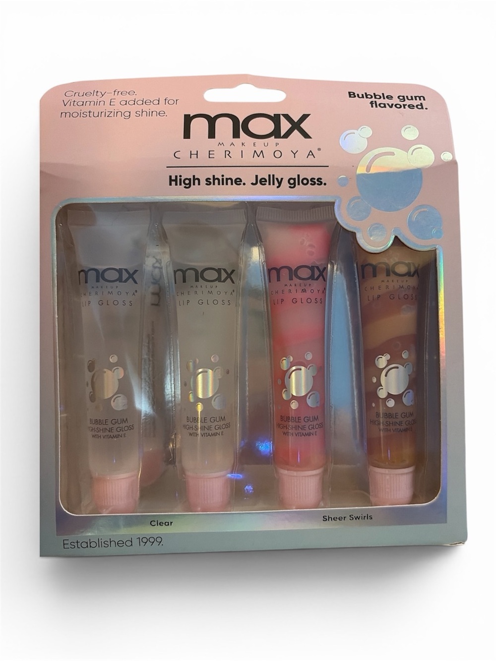 Max Cherimoya Kids Bubble Gum High Shine Jelly Lip Gloss - Clear & Pink Set